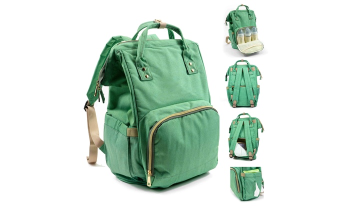 Babyhug Premium Quilted Stylish Water Resistant Diaper Backpack- Sea Green