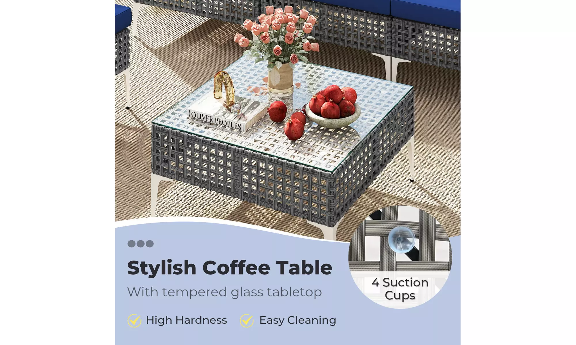 Costway Outdoor Furniture Set with Seat & Back Cushions Coffee Table