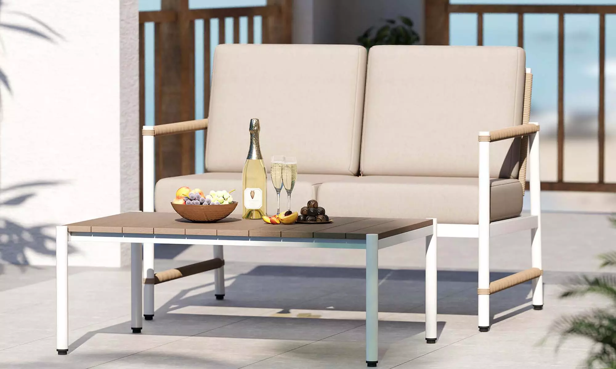 Costway Modern Bistro Set Set with Thick Cushions and Coffee Table 