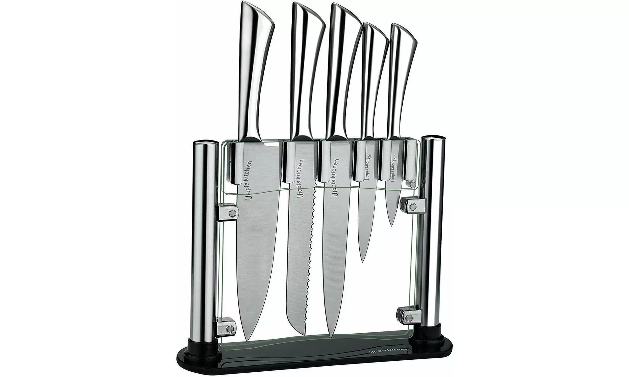 6 Piece Stainless Steel Kitchen Knife Block Set with Acrylic Stand - Primary Image