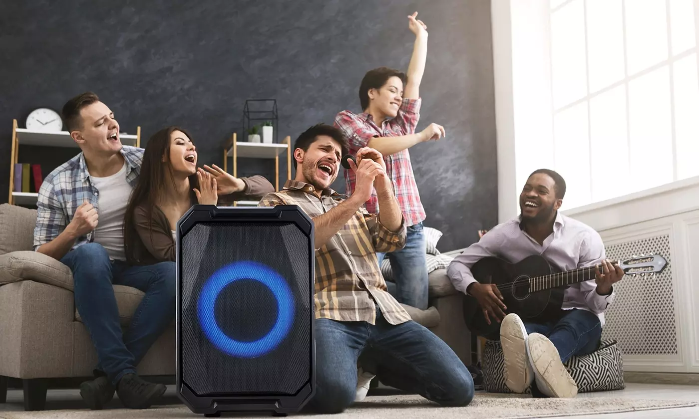 iMounTEK Portable Wireless Party Speaker with LED Light Wireless Mic Remote