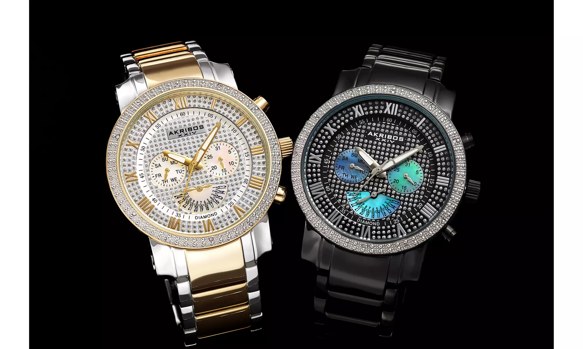 Men's Akribos XXIV 24 Hour Retrograde Crystal and Diamond Stainless Steel Watch - Primary Image