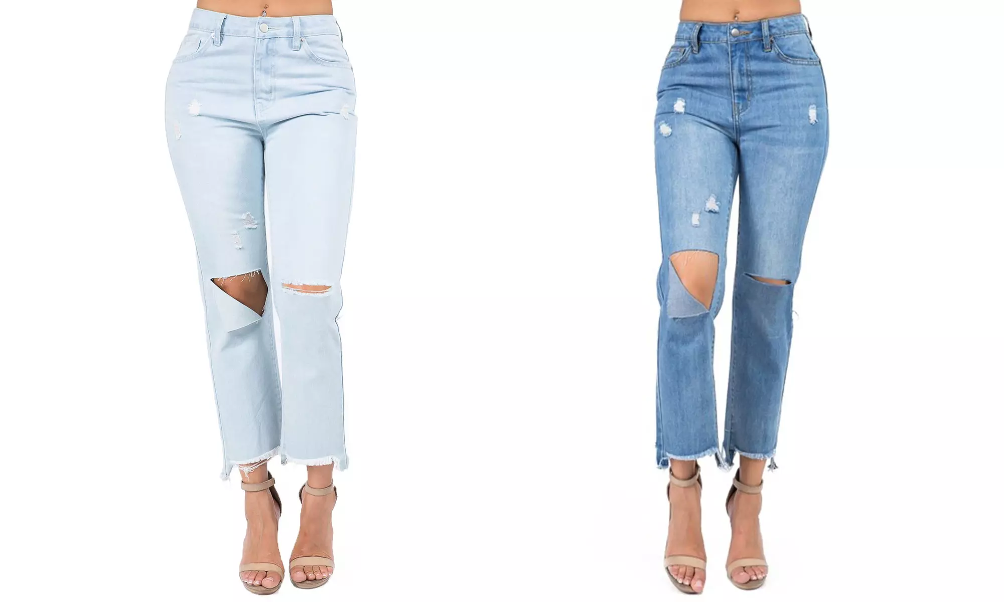 YDX Bazi BootCut Distressed ripped Jeans for Juniors high waisted loose fit Cut - Primary Image