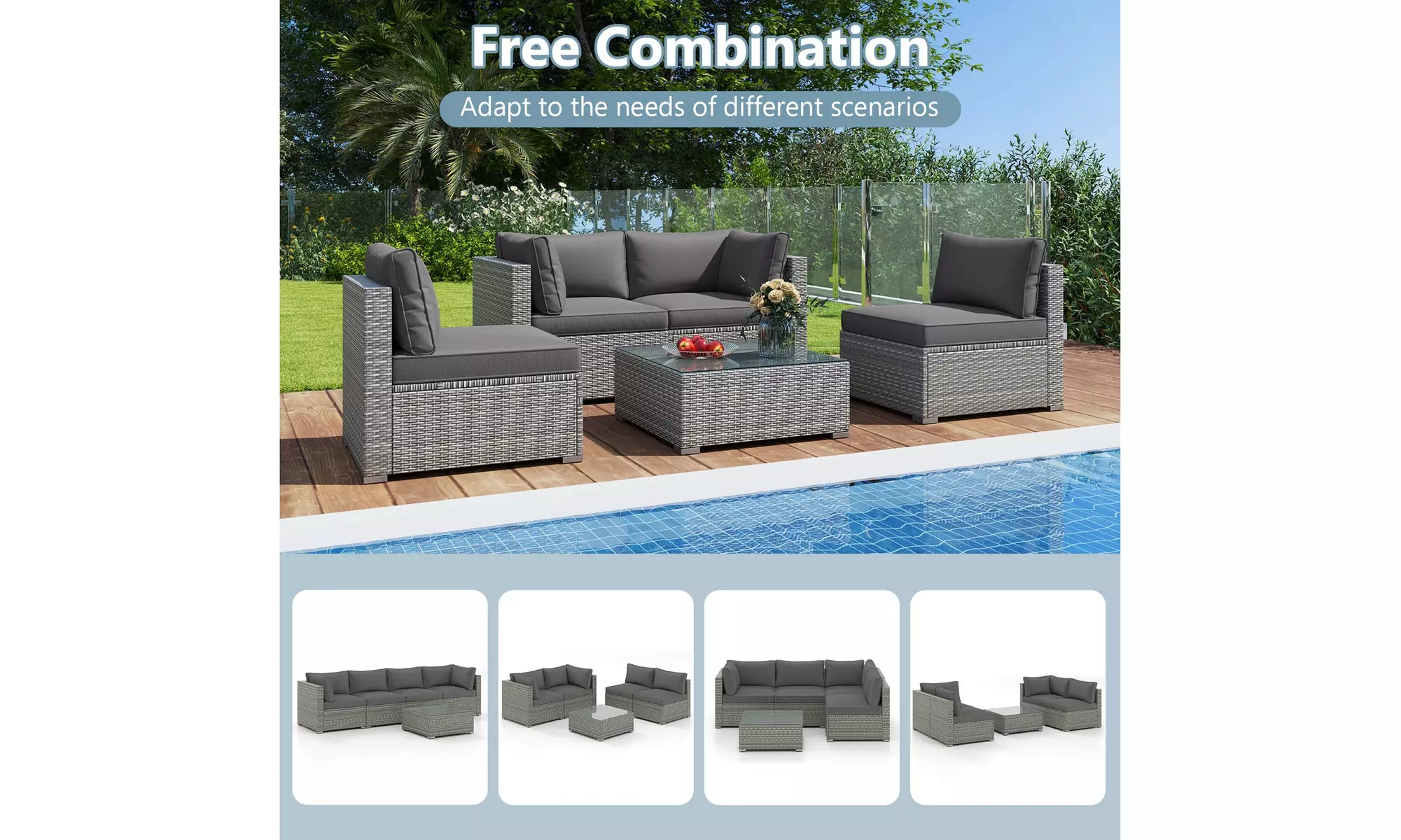 Costway Outdoor Patio Sectional Sofa Couch PE Rattan Conversation Set