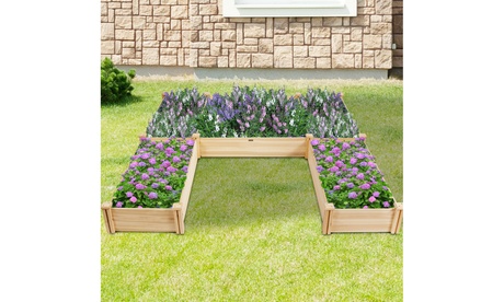 Costway Raised Garden Bed Wooden Garden Box Planter Container U-Shaped Bed Brown