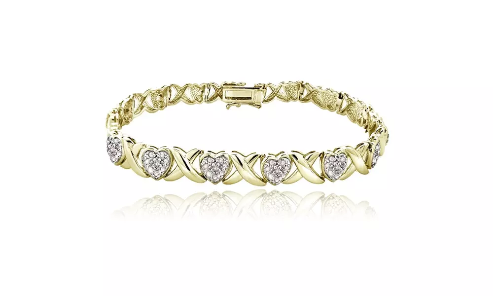1.00 Carat Diamond X & Heart Tennis Bracelet in Gold Tone - Primary Image