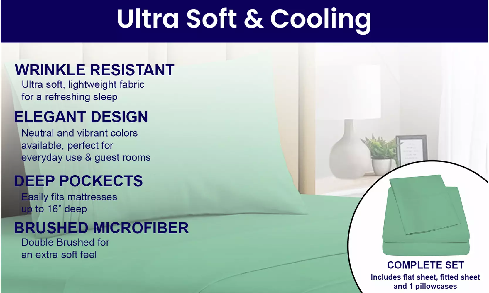 1800 TC Twin Sheet Set - 3PC Double Brushed Bamboo Blend