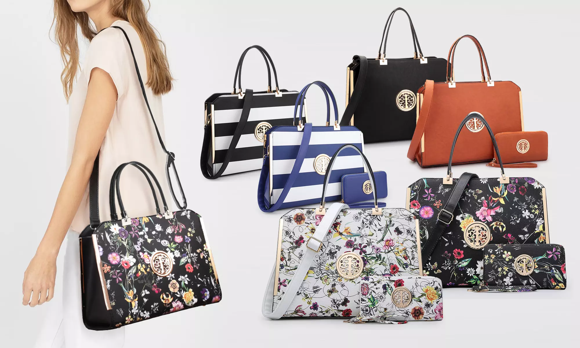 MMK COLLECTION By Marco M Kelly Leather Emblem Handbag with Matching Wallet - Primary Image