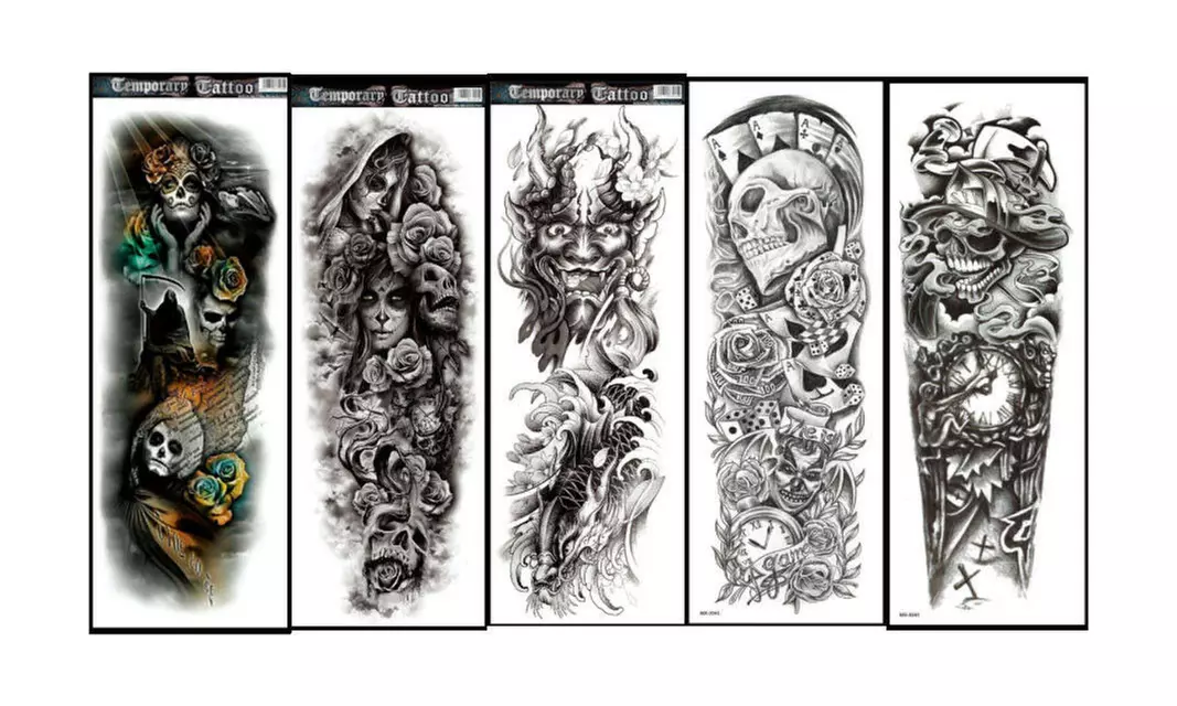 5 Sheets Fake Temporary Tattoo large Full Arm sticker waterproof Black color - Primary Image