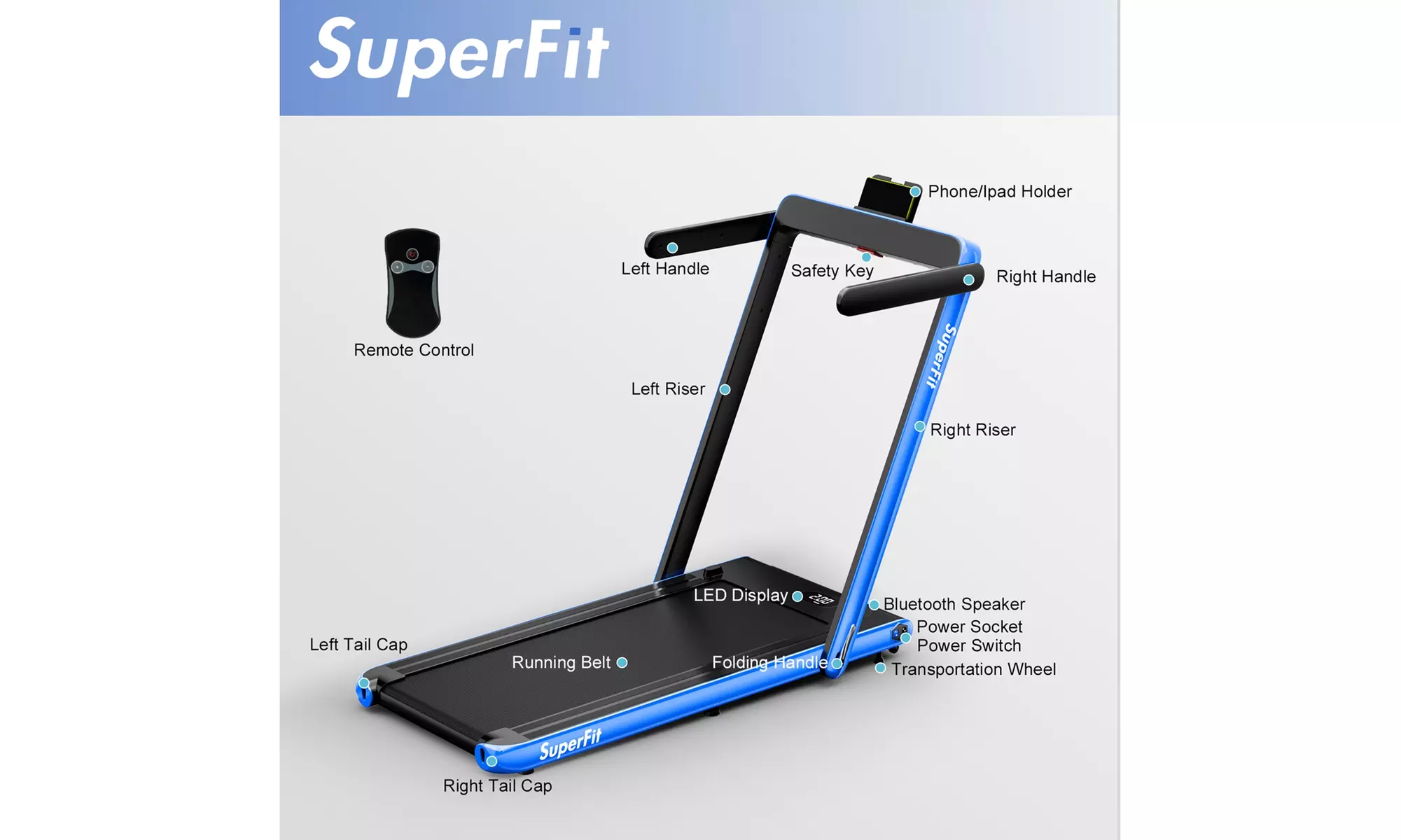 Superfit 2.25HP 2 in 1 Folding Treadmill Speaker Home Gym