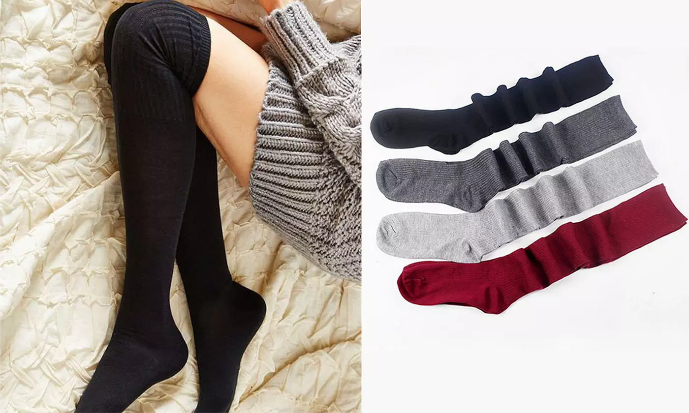 Over the Knee Thigh High Socks for Women Knit Boot Stockings Leg Warmers - Primary Image