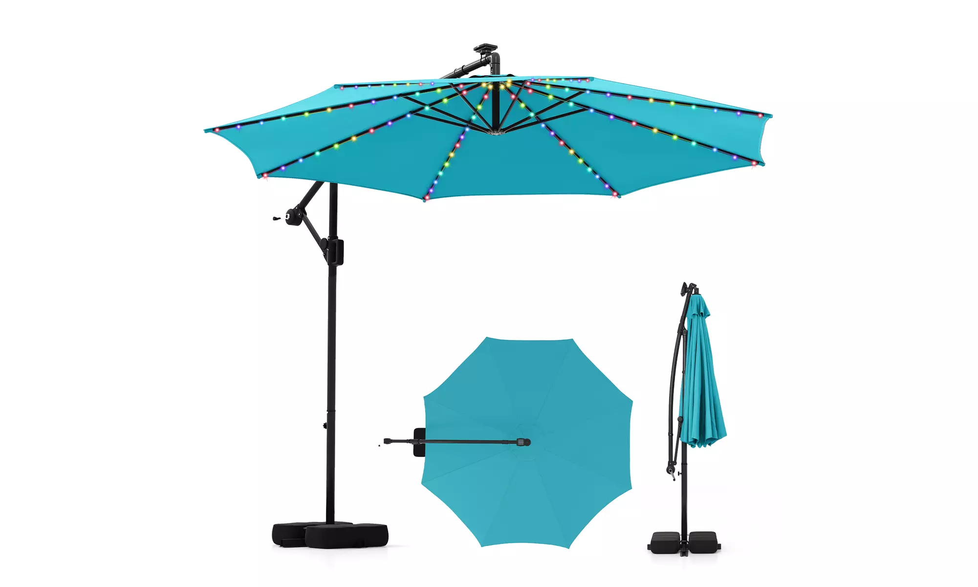Costway 10 FT Solar Offset Hanging Umbrella with Base