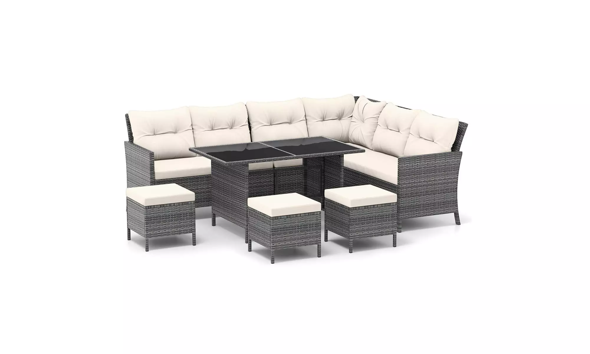 Costway 7-Piece PE Rattan Patio Dining and Sectional Sofa Set