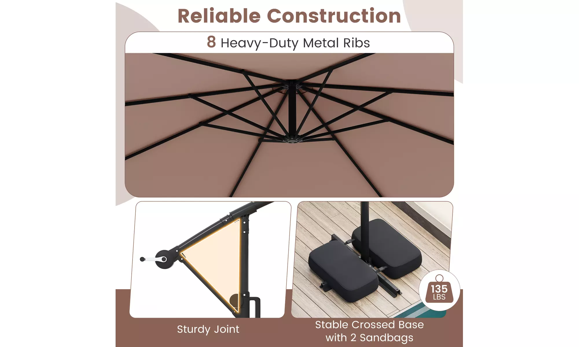 Costway 10 FT Solar Offset Hanging Umbrella with Base