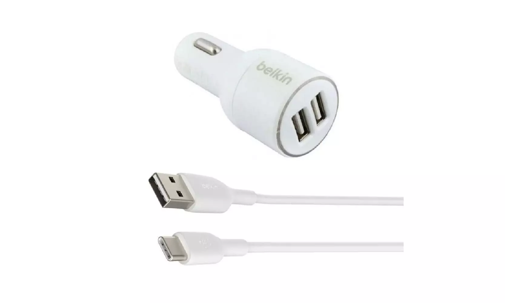 Belkin Dual USB Car Charger - 2 12W USB-A Ports with Fast Charging Type C Cable