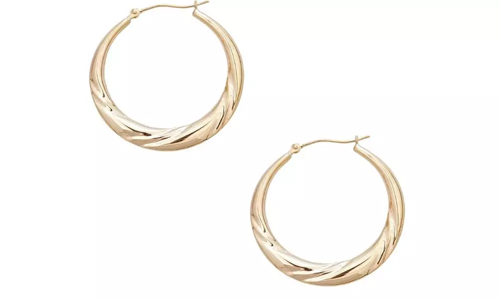 14K Yellow Gold Fancy Round Hoop Earring - Primary Image
