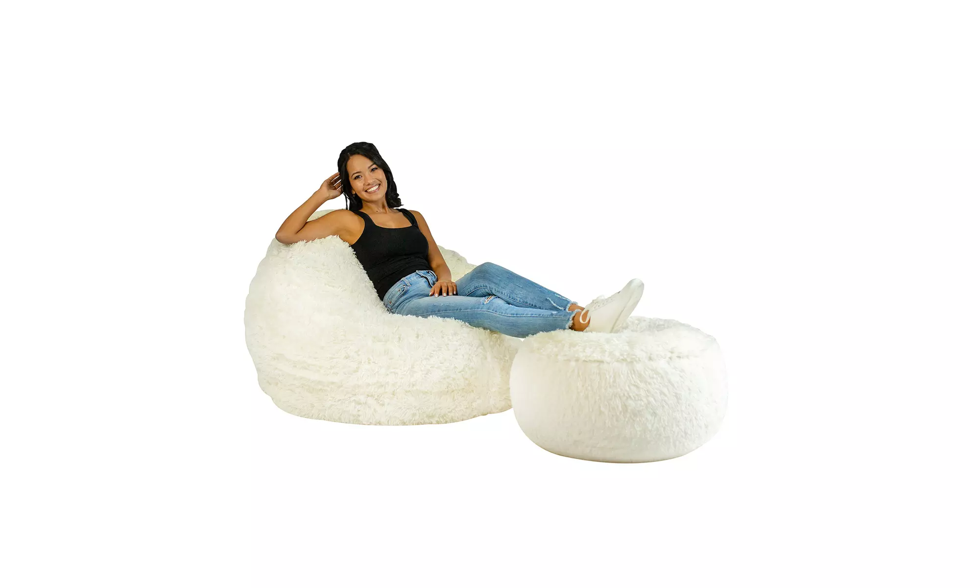 AirCandy Mongolian Faux Fur Inflatable Chair & Ottoman   - Primary Image