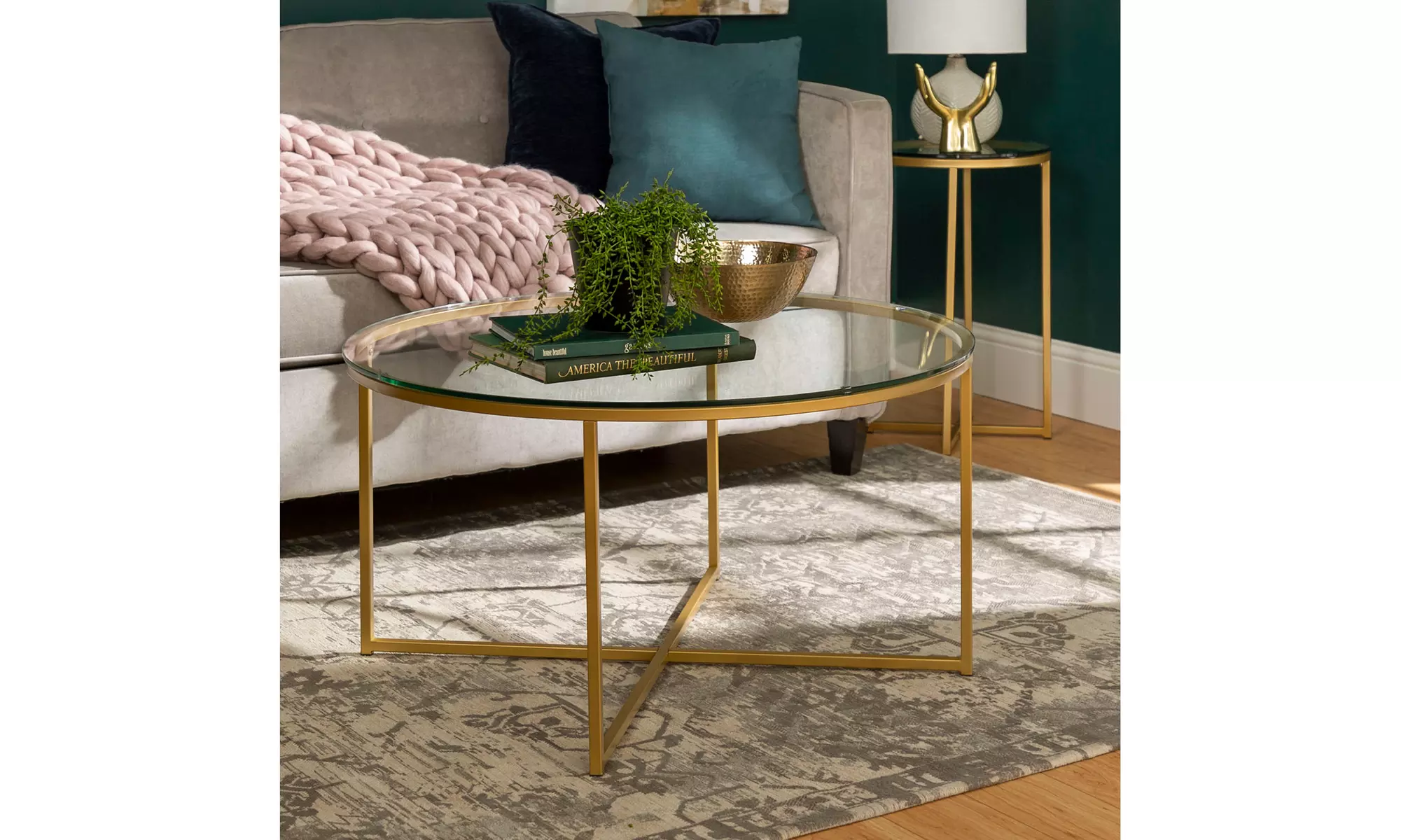 2-Piece Round Coffee Table Set - 36"L - Glass / Gold - Primary Image