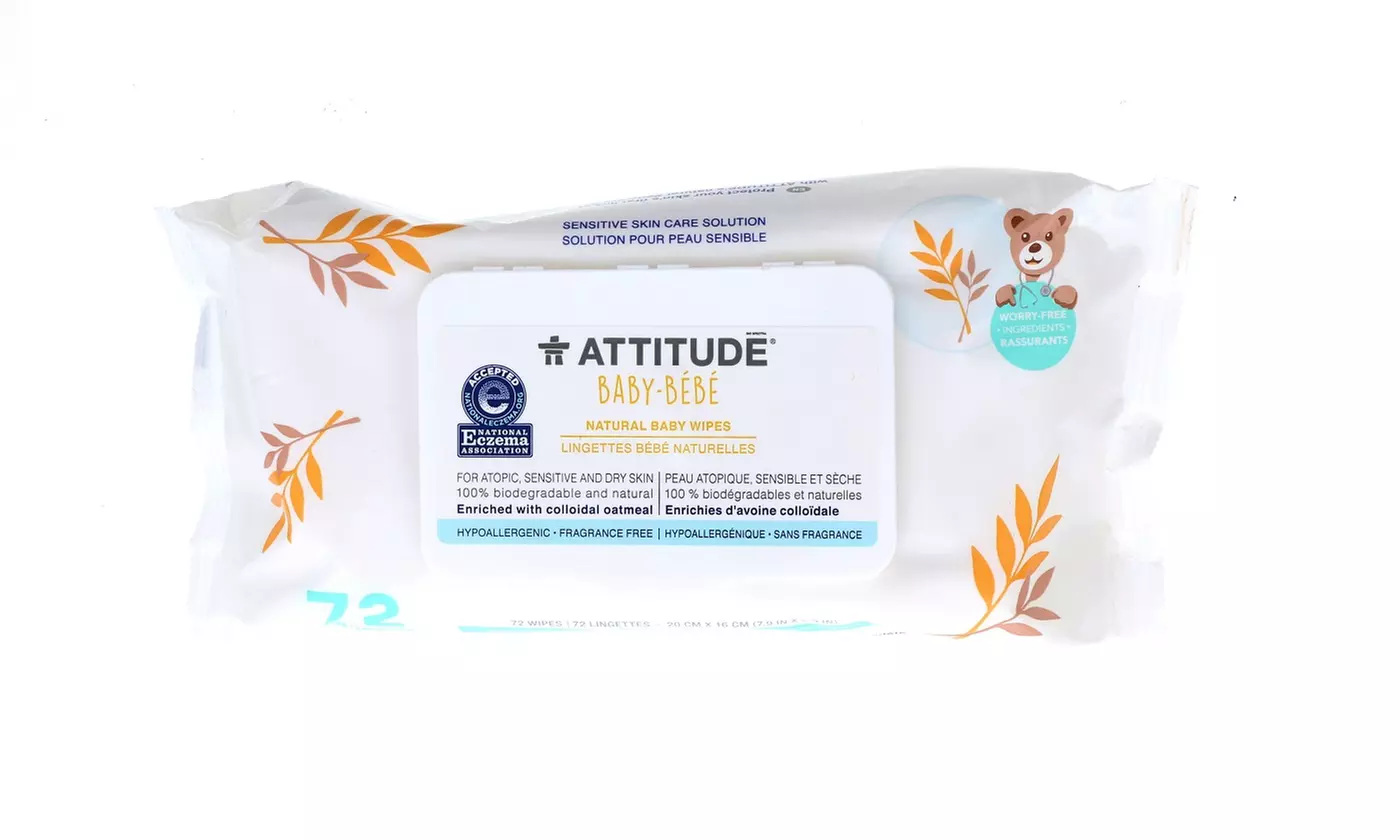Attitude Sensitive Skin Care Solution Natural Baby Wipes, 72 Wipes - Primary Image