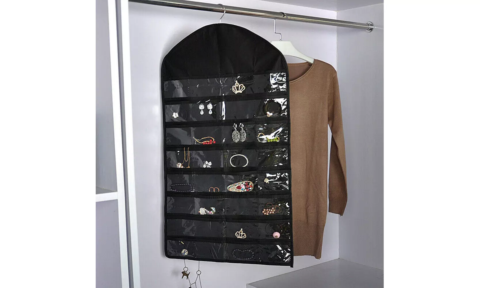 Closet Hanging Jewelry Organizer Hanger Necklace Storage Bag Travel Display Case - Second Medium