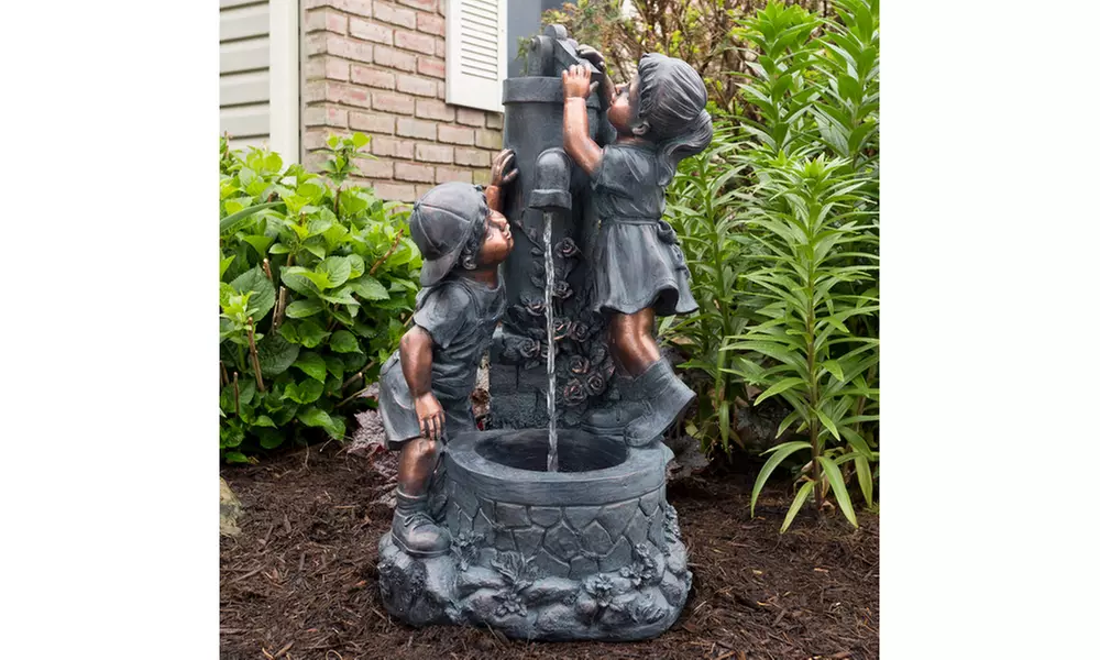 Antique Bronze Outdoor Water Fountain with Boy and Girl - Primary Image