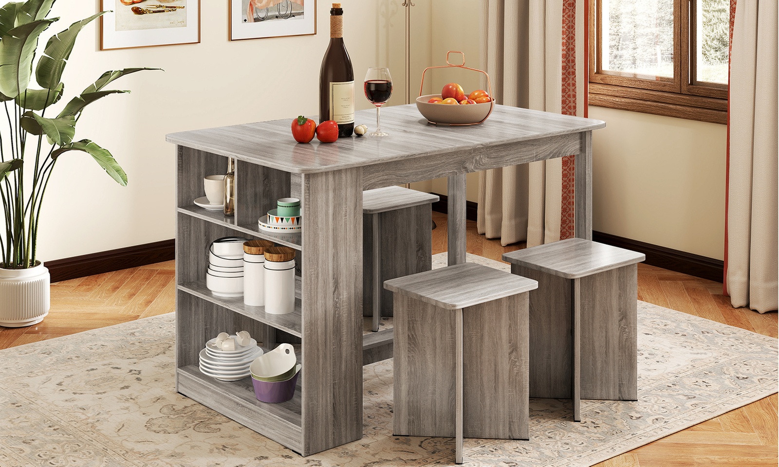 Five Pieces Costway Dining Table Set with Storage Shelf