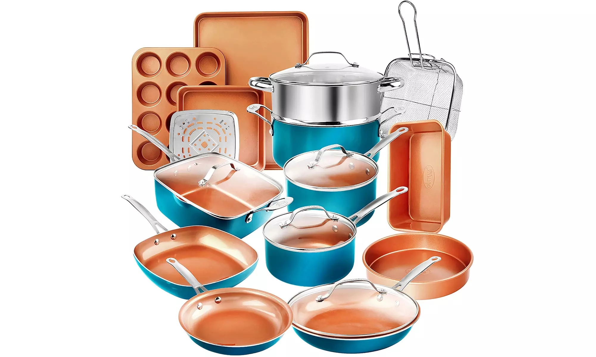 Gotham Steel Cookware, Bakeware Set w/ Nonstick Ceramic Copper Coating - New - Primary Image