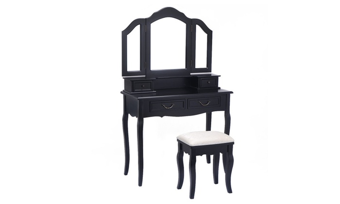 Tri Folding Mirror Bathroom Wood Vanity Set Makeup Table Dresser