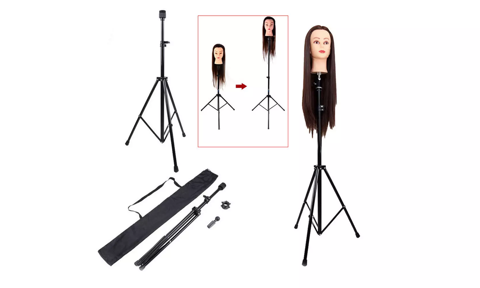 Mannequin Head Tripod Hairdressing Training Head Holder Hair Wig Stand - Second Medium