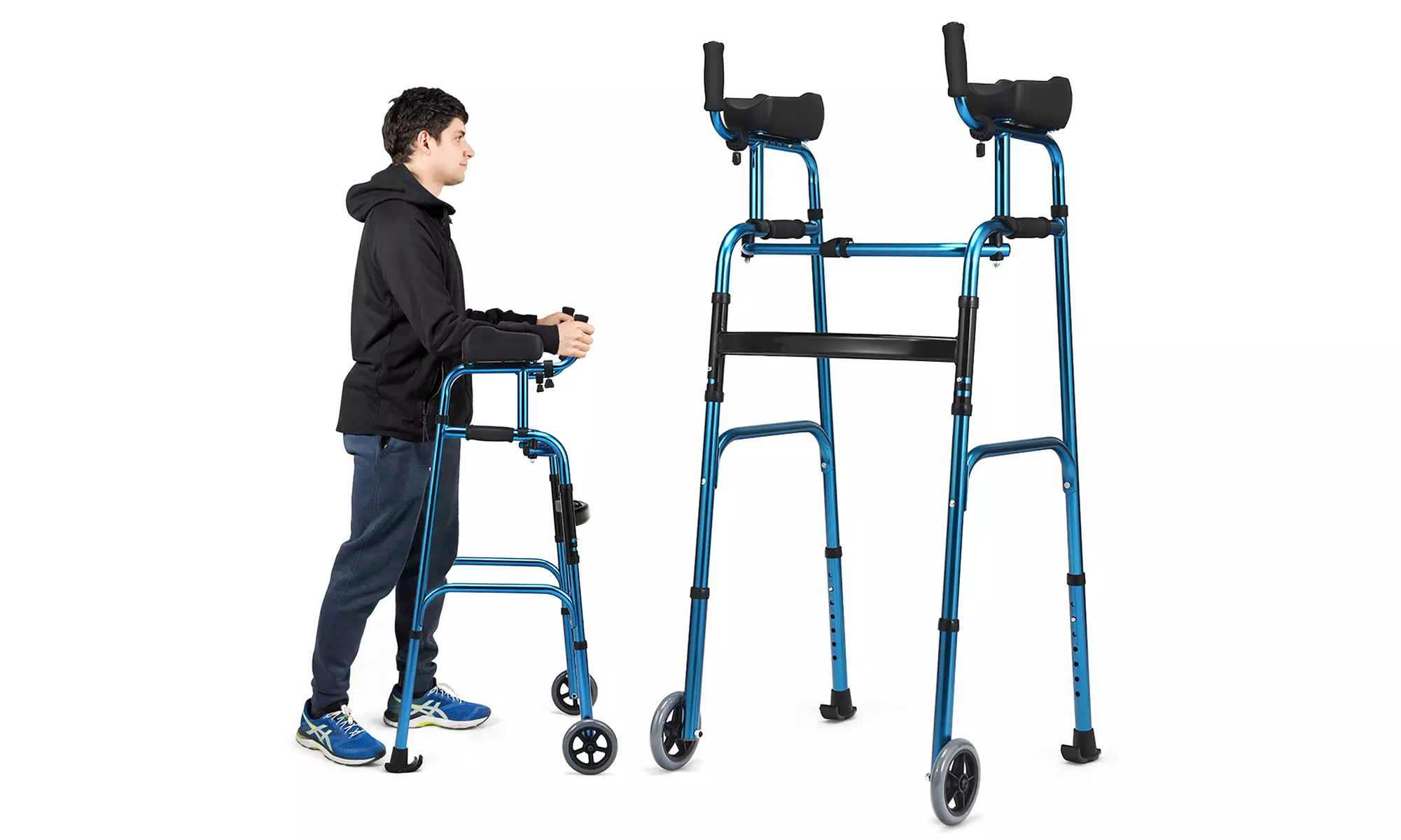 Costway Folding Wheel Walking Frame Adjustable Alloy Walker W/Armrest Support - Primary Image