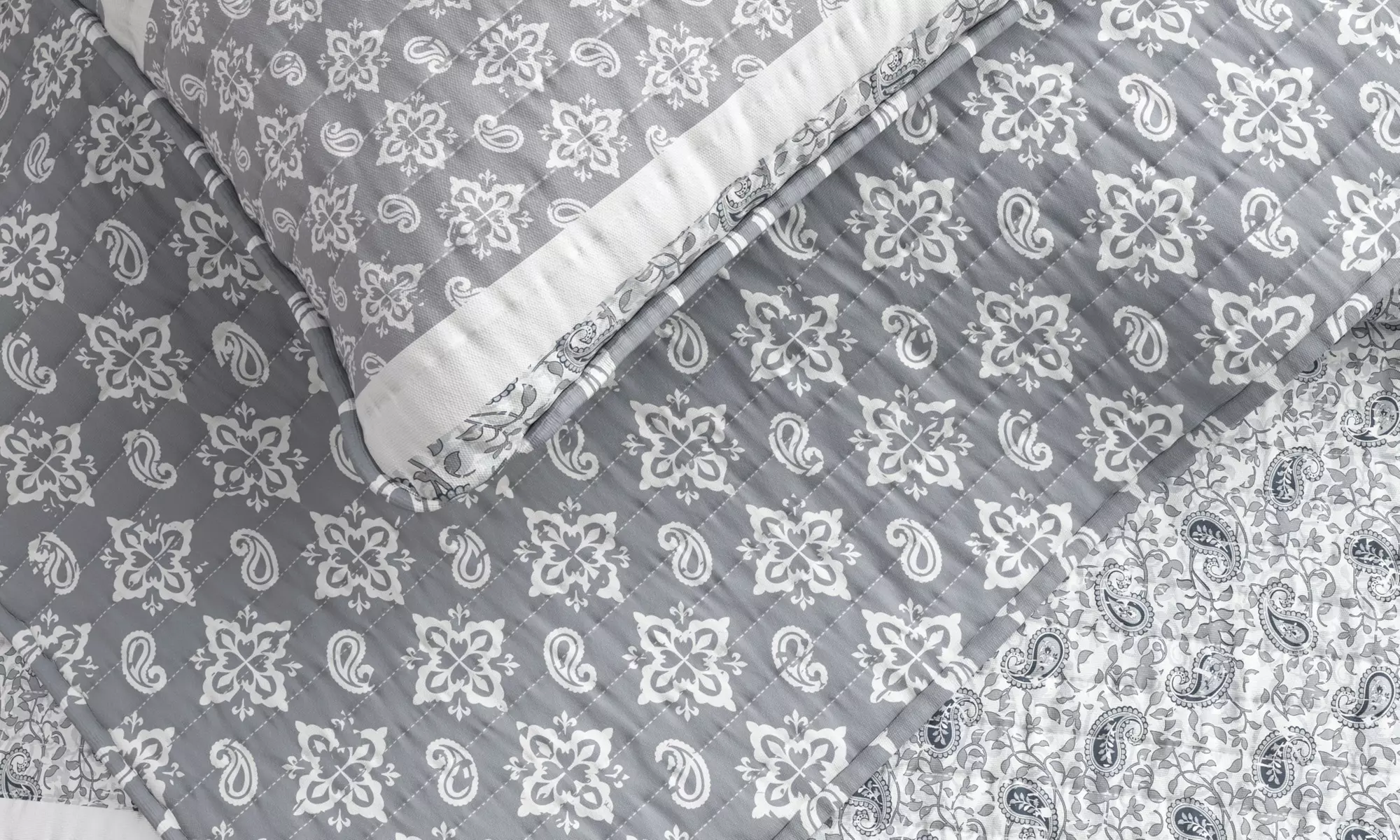 FreshFolds Stripe and Paisley Microfiber Reversible Quilt Set with Shams