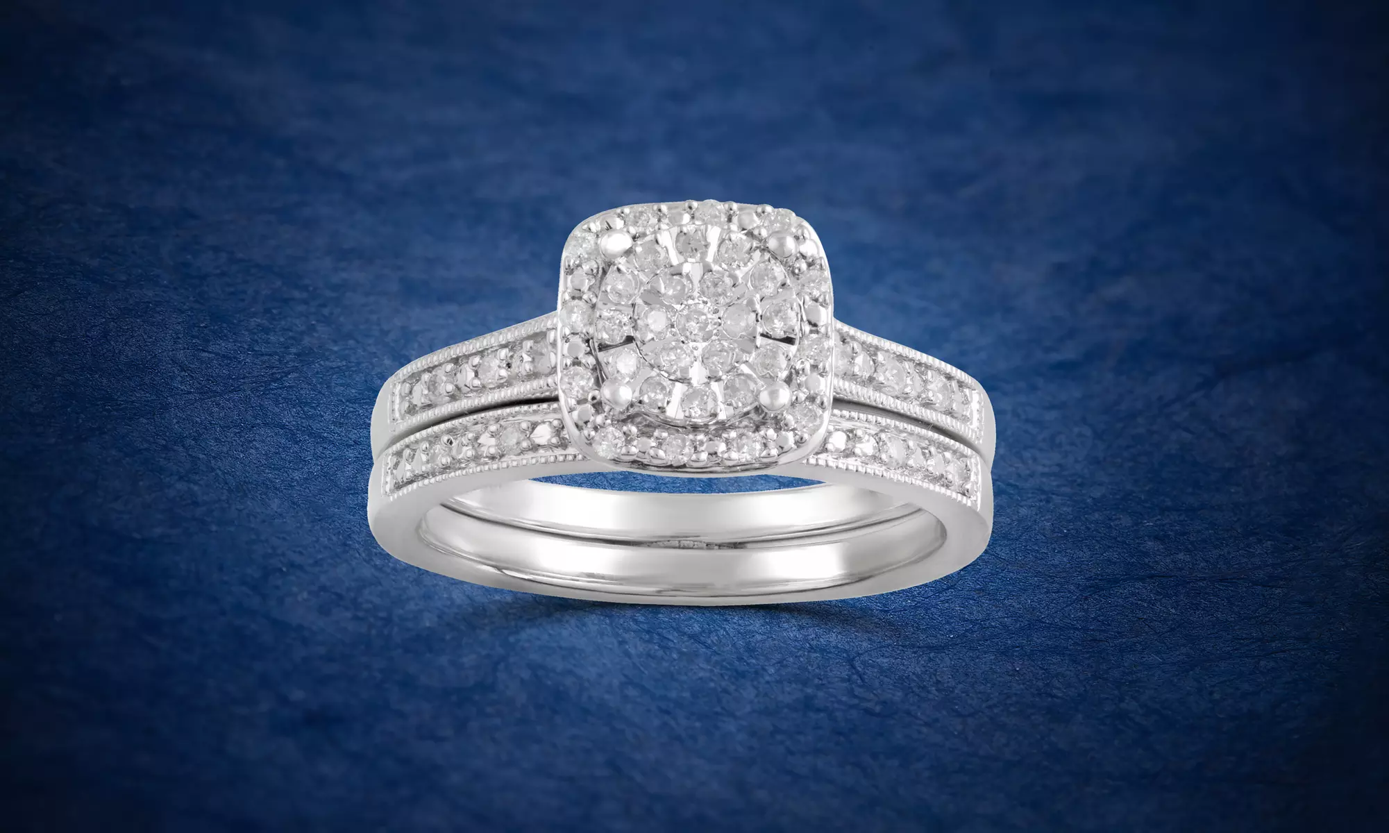 1/4 CTTW Diamond Cluster Halo Bridal Ring Set in Sterling Silver By DiamondMuse