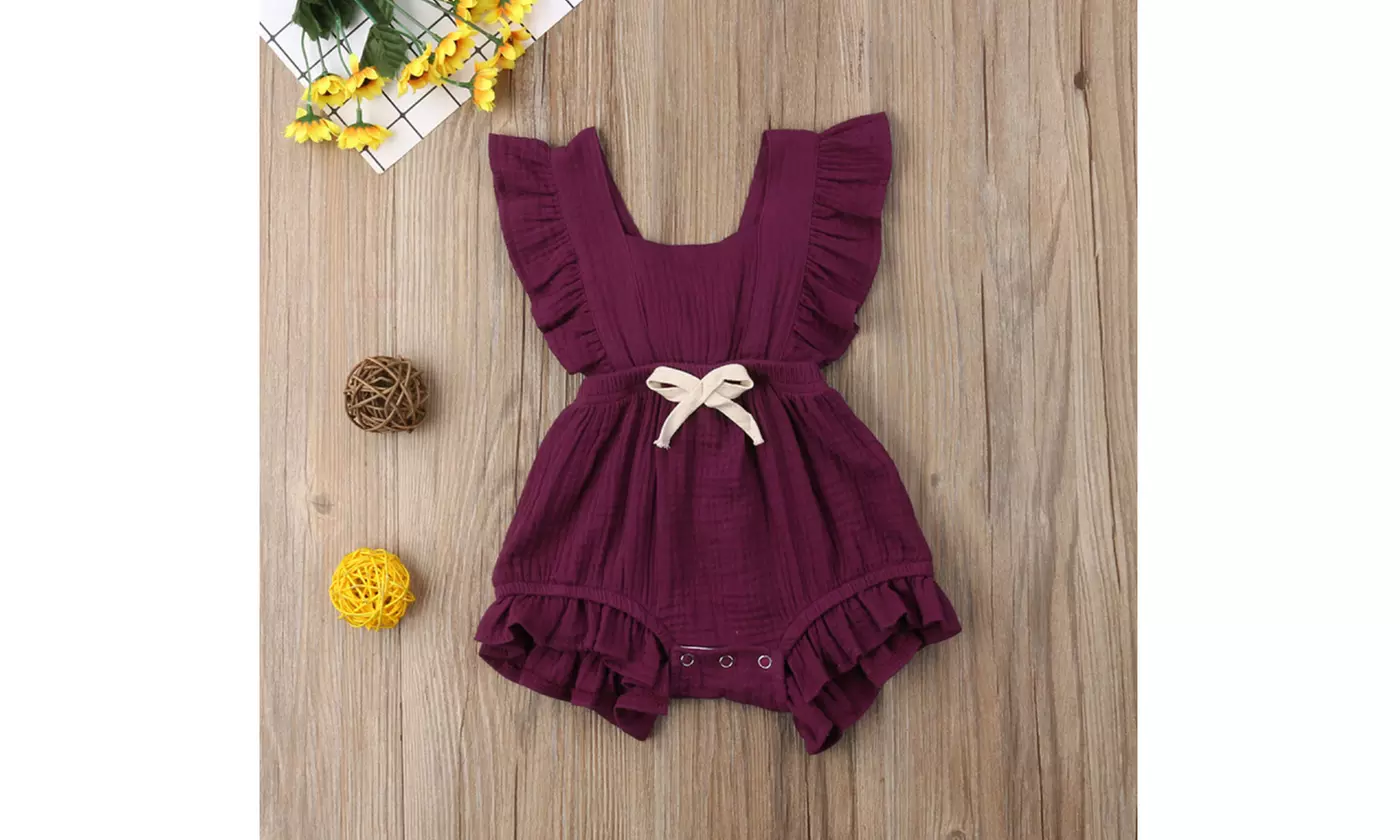 Newborn Baby Girl Romper Bodysuits Cotton Flutter Sleeve One-Piece 0-24 months