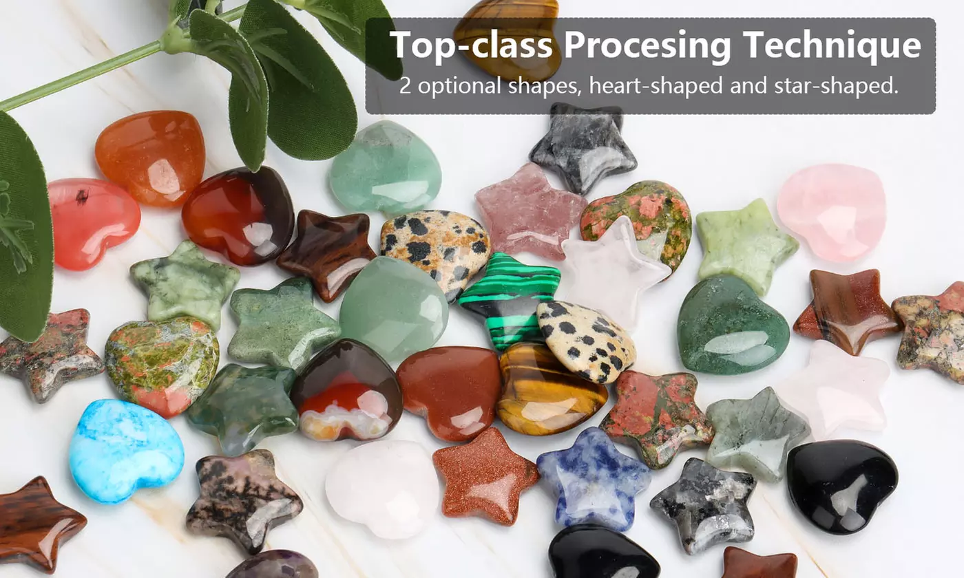 Natural Healing Star & Hearts Crystal Gemstones for Home Decoration