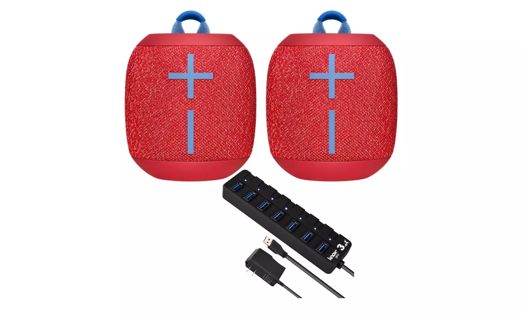 Ultimate Ears WONDERBOOM 2 Bluetooth Speaker Pair (Red) with 7-Port USB 3.0 Hub - Primary Image