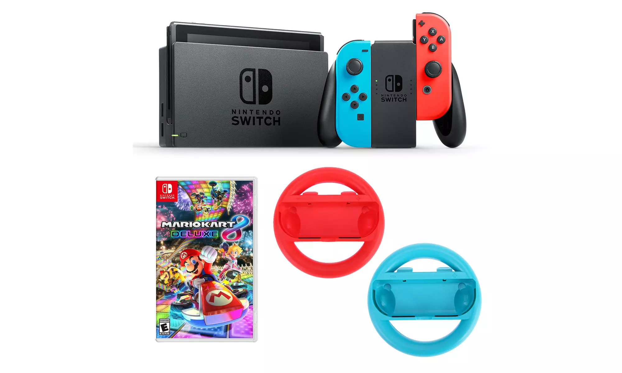 Nintendo Switch Neon Console w/ Mario Kart 8 Deluxe Edition and Wheel Bundle - Primary Image