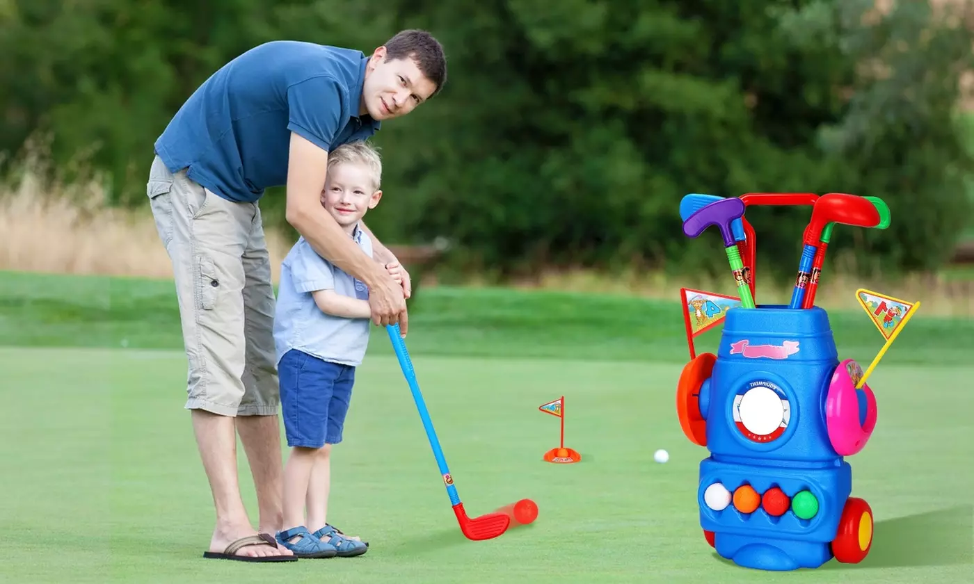 iMounTEK Golf Set for Kids with Pull Cart, Clubs, Balls, and Holes 