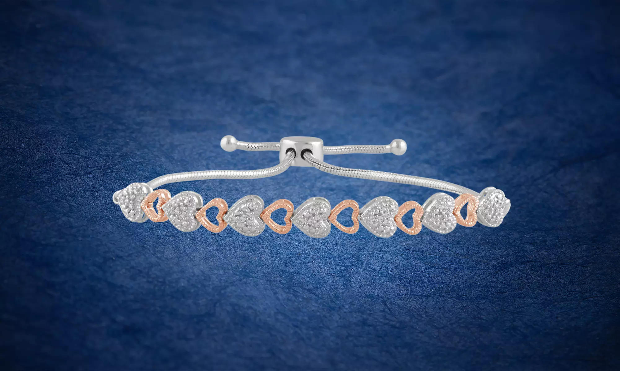 Sterling Silver Two-Tone 1/10 CT Diamond Heart Shape Bolo Bracelet for Women Mom