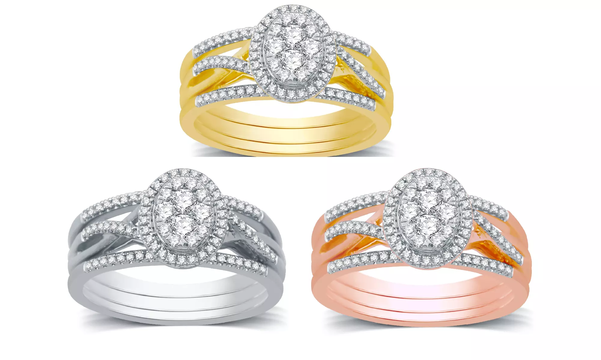 3/8 CTTW Oval Cluster Diamond Engagement Ring Set in Sterling Silver by DeCarat - Primary Image