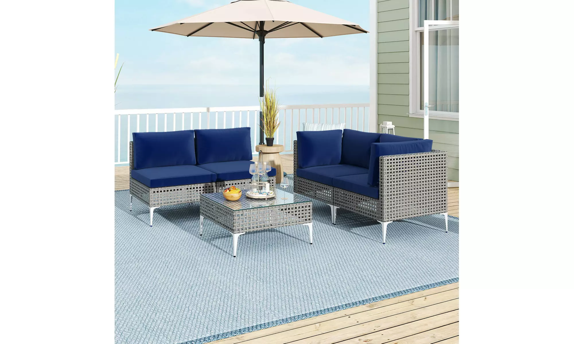 Costway Outdoor Furniture Set with Seat & Back Cushions Coffee Table