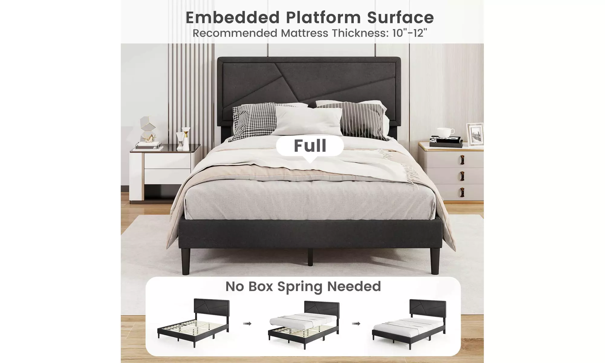 Costway Bed Frame with High Headboard and Wooden Slats