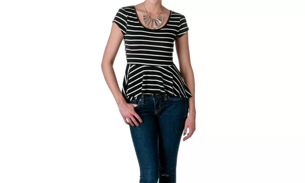 DNA Couture Womens Short Sleeve Peplum Top 8706T - Primary Image