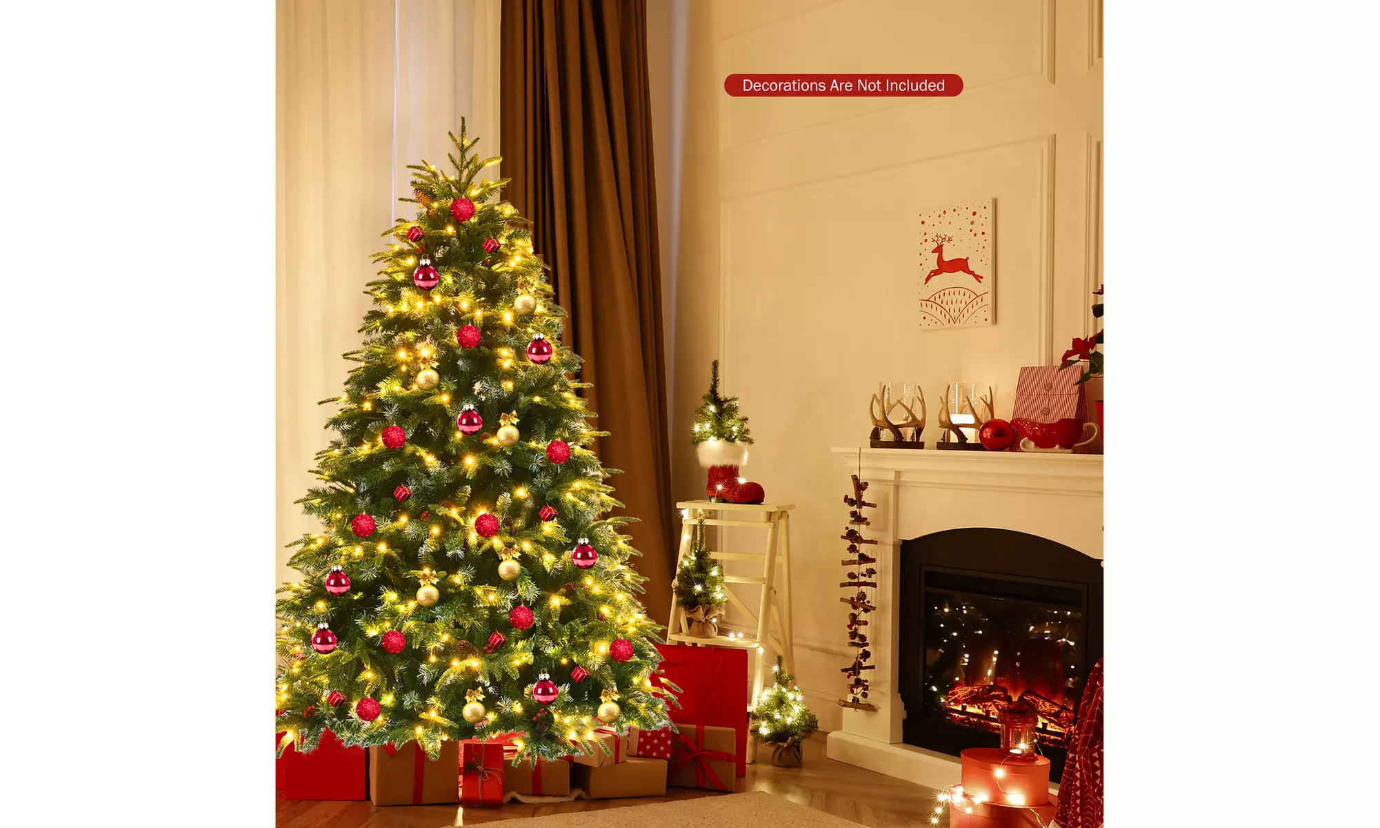 Costway 6ft Pre-Lit Snowy Christmas Tree 11 Flash Modes 350 Multi-Color Lights