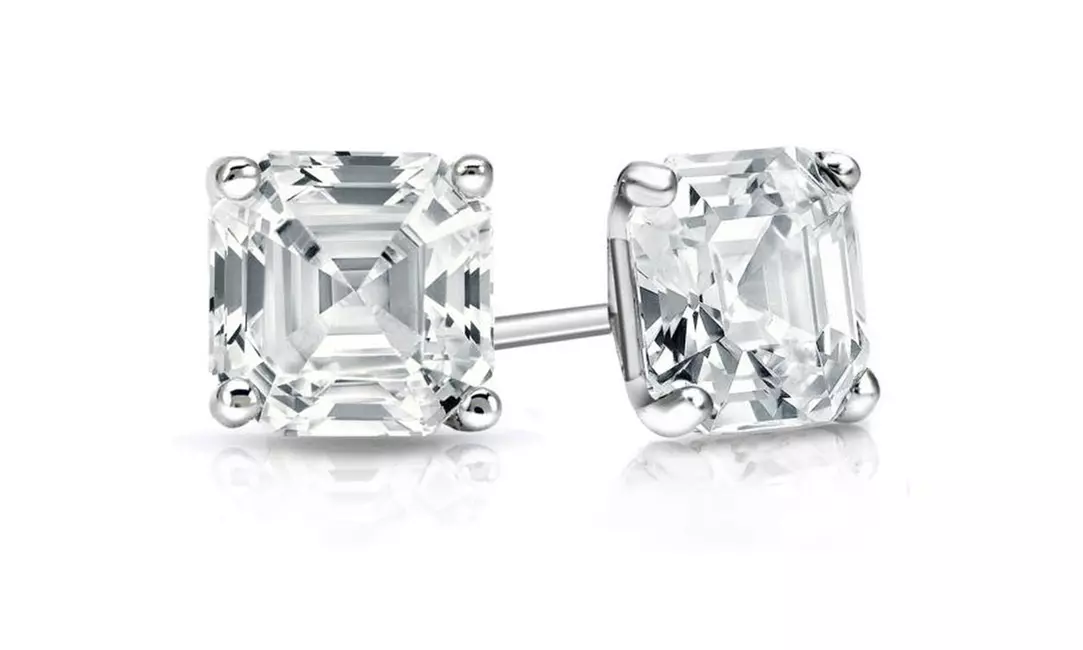 Paris Jewelry 14k White Gold Asscher Cut White Sapphire 4Ct Stud Earrings - Primary Image