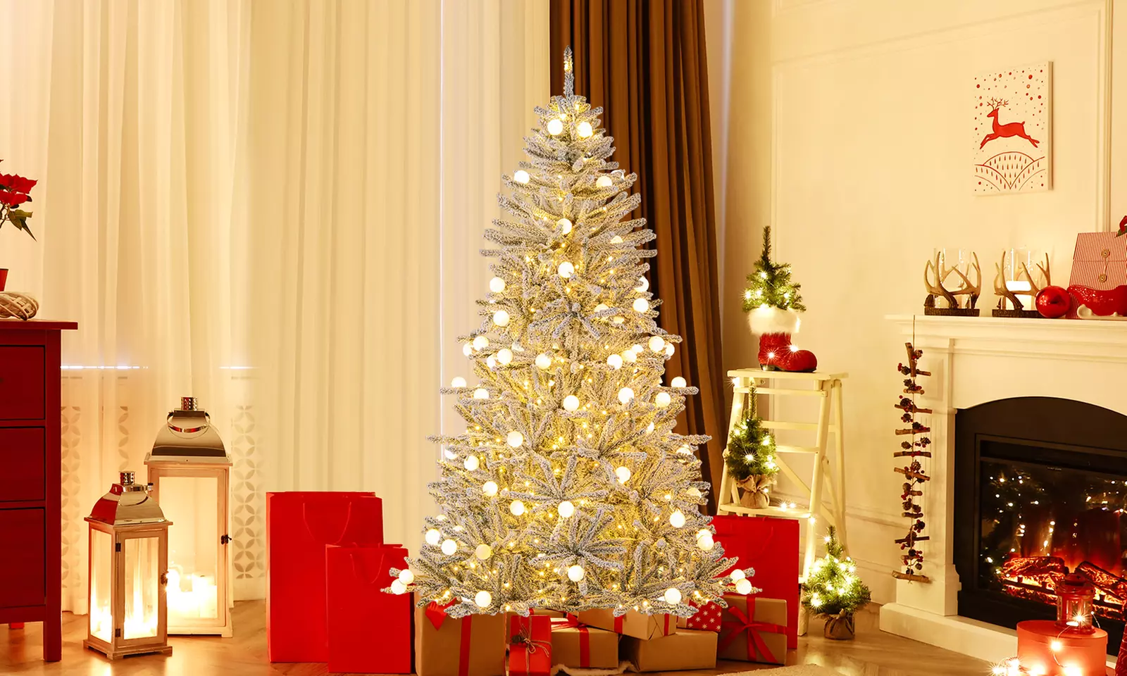 Costway Pre-Lit Artificial Christmas Tree with Branch Tips | Warm White LED Lights | Easy Setup & Home Decor