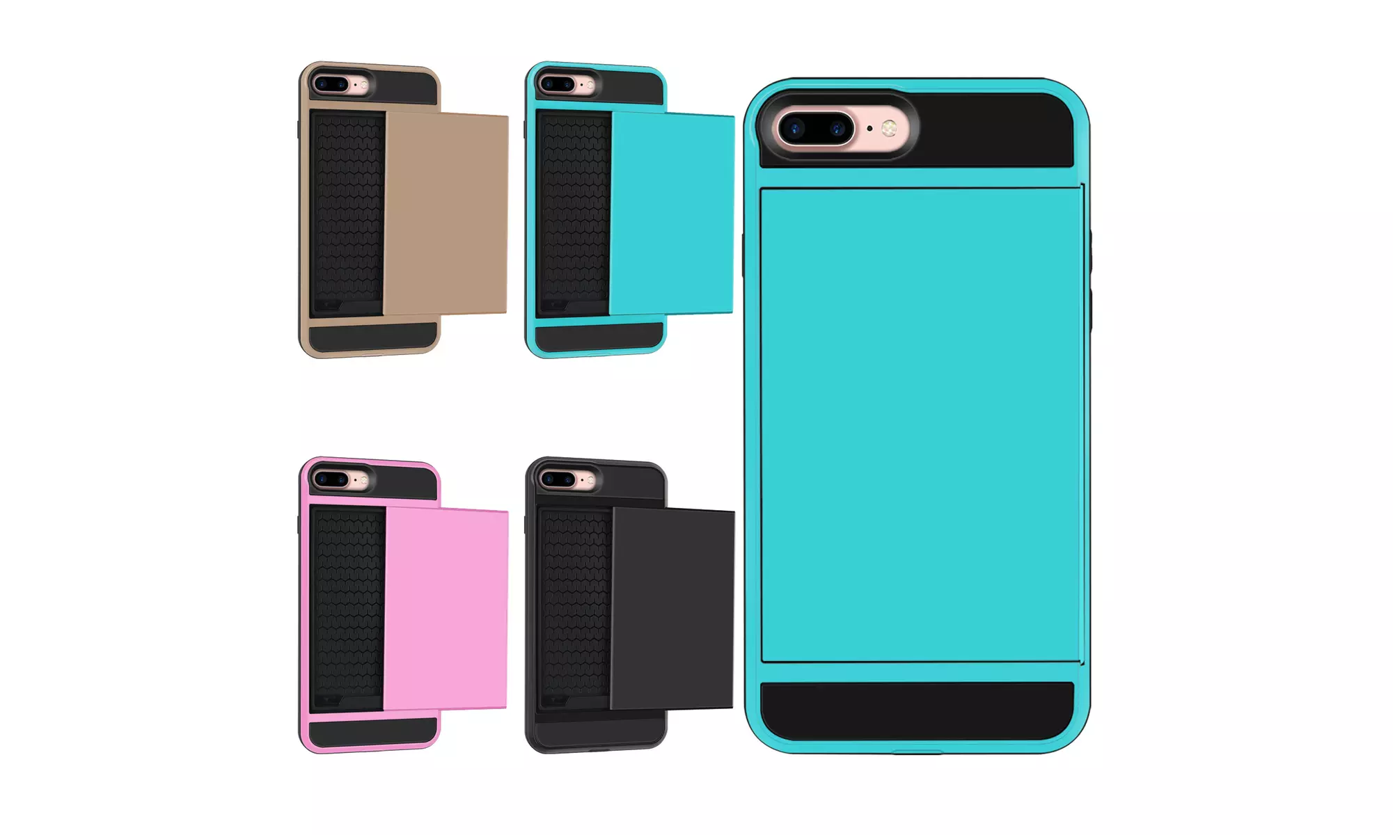 For iPhone 6/6s/7/8 Plus Wallet Card Slide Slot Hybrid Armor Phone Case - Primary Image