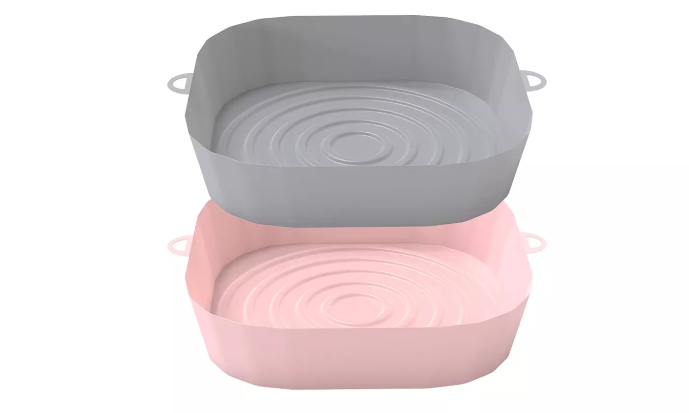 2Pack Square Silicone Air Fryer Pot 8 inch Reusable Airfryer Basket for 4 to 7QT