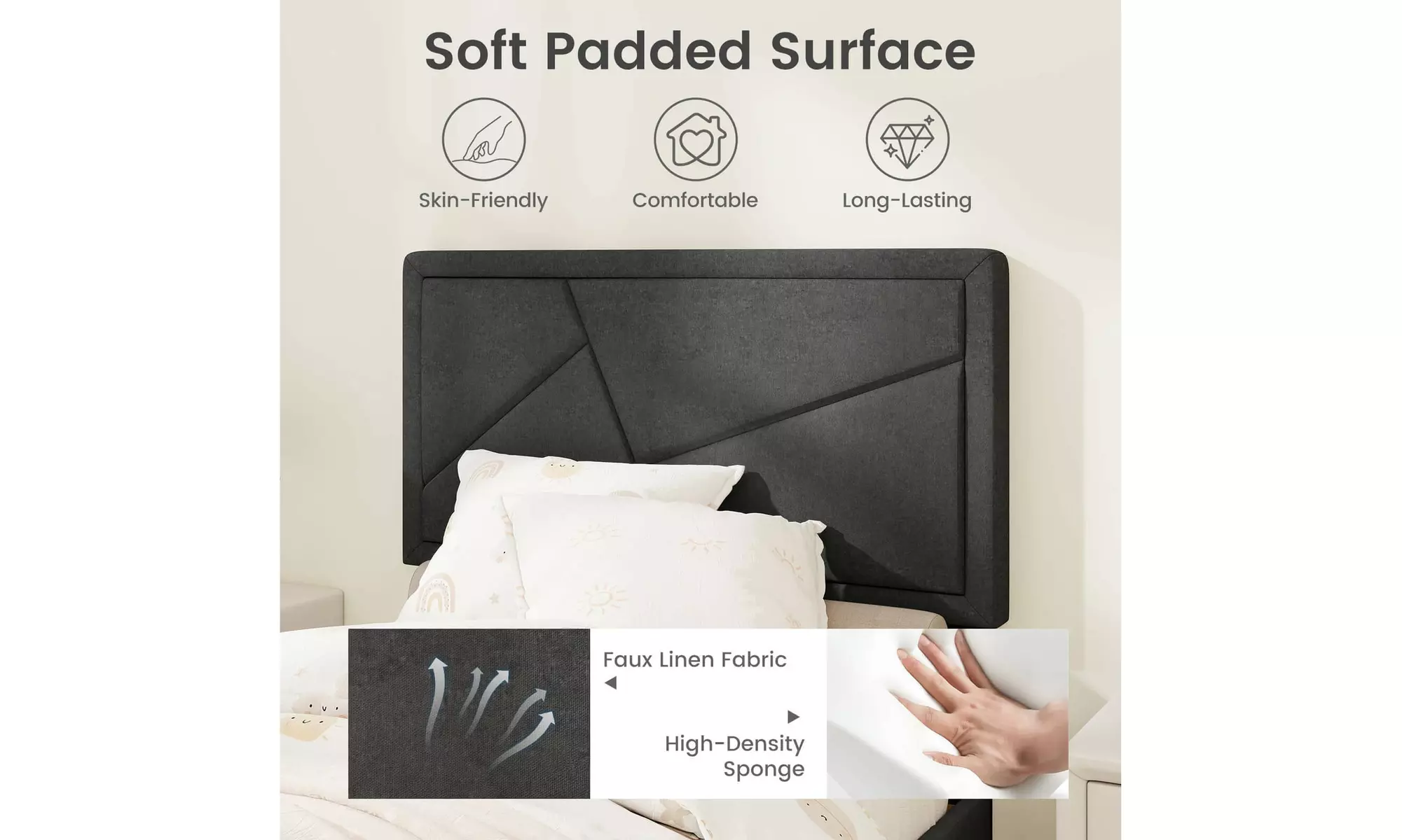 Costway Bed Frame with High Headboard and Wooden Slats