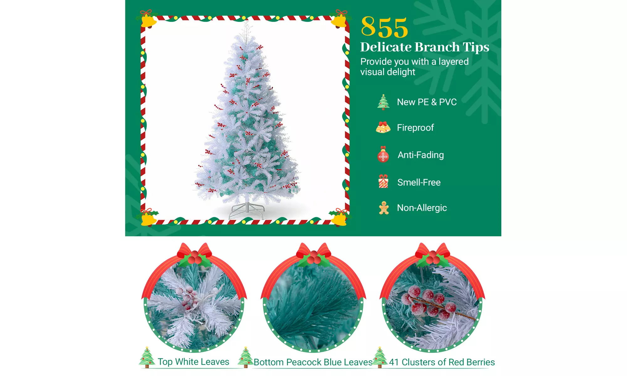 Costway Pre-Lit Artificial Christmas Tree with Branch Tips | Warm White LED Lights | Easy Setup & Home Decor