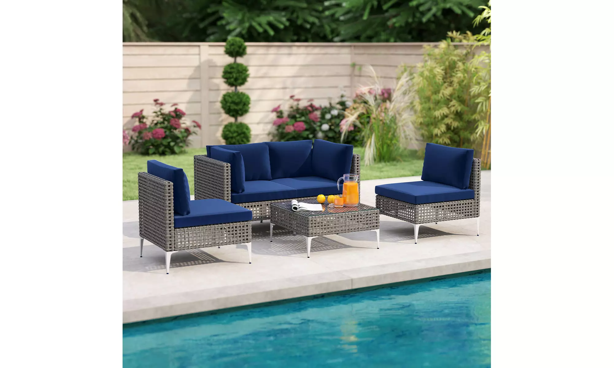 Costway Outdoor Furniture Set with Seat & Back Cushions Coffee Table